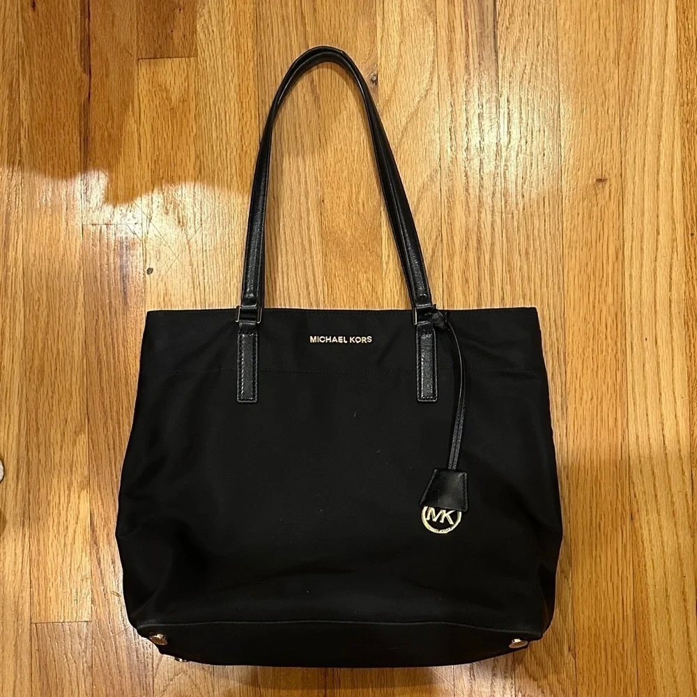 Michael Kors Black Nylon Tote with Gold Accents